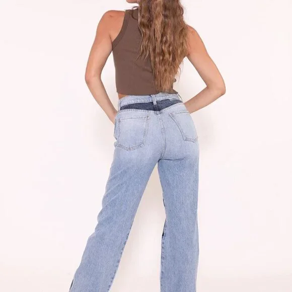 Revice 90's Baby Candy Shop Candy Stripe Denim Jeans Wide Leg High Waisted Fit - Picture 6 of 13